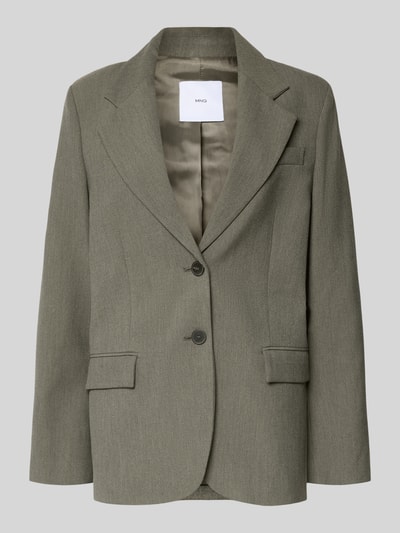 Produktfoto, Relaxed Fit Blazer mit Viskose-Anteil Modell 'Napoli' von Mango in Olivgrün, Doppelknopfleiste, Reverskragen, glatte Textur