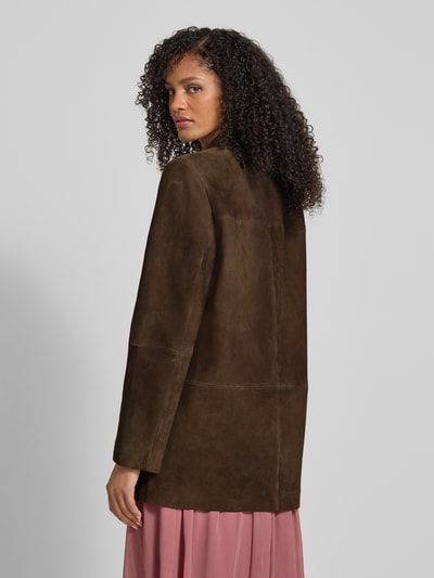 Jake*s Collection Leren jack met reverskraag en klepzakken Donkerbruin - 5