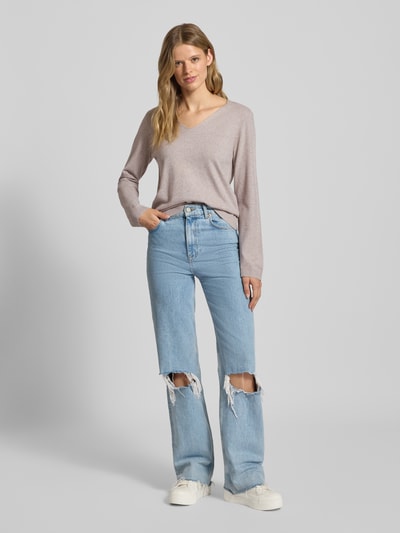 PIECES Regular fit pullover met V-hals, model 'BREE' Zand gemêleerd - 1