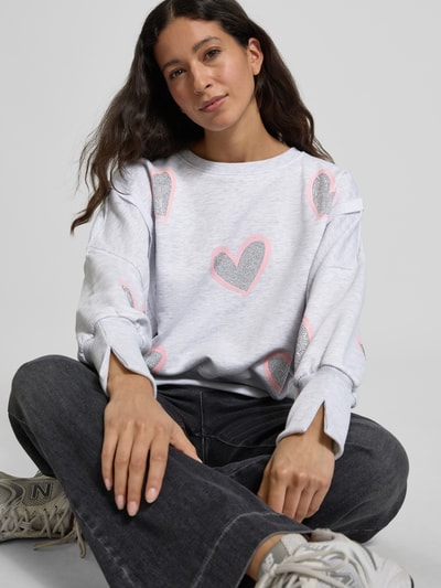 miss goodlife Oversized Sweatshirt aus reiner Baumwolle mit Motiv-Print Hellgrau Melange 3