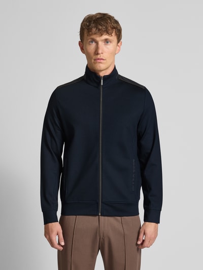 bugatti Regular fit sweatjack van viscosemix met opstaande kraag Marineblauw - 4