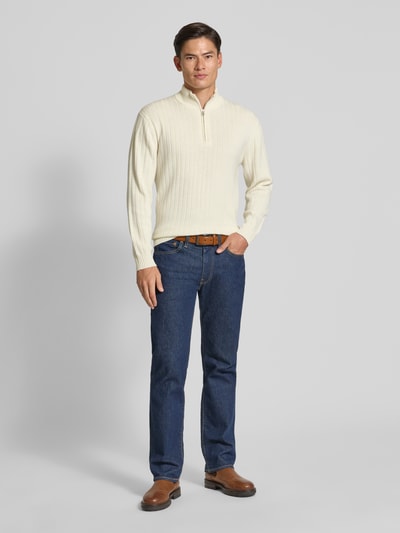 Profuomo Wollpullover mit Troyer-Kragen Offwhite 1