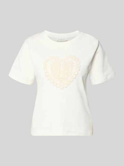Christian Berg Woman T-shirt met motief-stitching en ronde hals Offwhite - 2