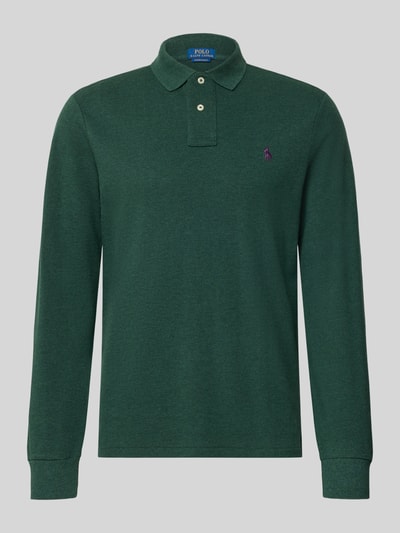 Produktfoto, Regular Fit Poloshirt aus reiner Baumwolle von Polo Ralph Lauren in dunklem Grün, glatte Baumwollstruktur, lange Ärmel