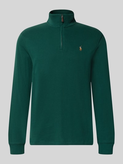 Produktfoto, Relaxed Fit Troyer aus reiner Baumwolle von Polo Ralph Lauren, tiefgrün, glatte Textur, dezentes Logo auf der Brust