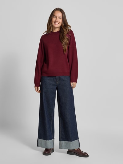 Jake*s Collection Sweter z dzianiny z okrągłym dekoltem Oberżynowy 1