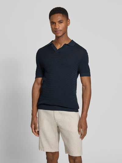 DRYKORN Slim Fit Strick-Poloshirt mit Strukturmuster Modell 'BRAIAN' Dunkelblau 4