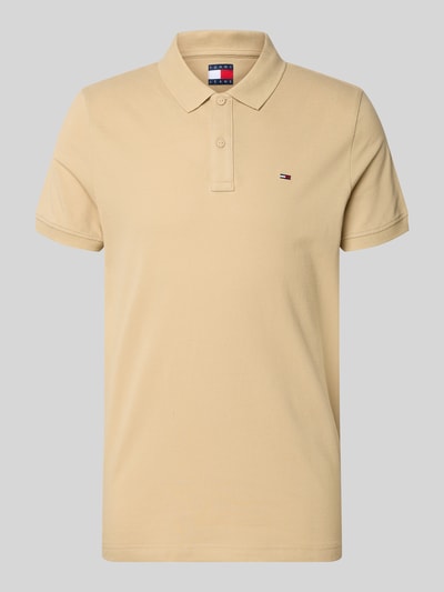 Produktfoto, Regular Fit Poloshirt Modell 'TJM SLIM PLACKET POLO EXT' von Tommy Jeans in Optik: Unifarben mit Logo-Stitching, Polokragen, 2-Knopf-Verschluss, Material: Reine Baumwolle