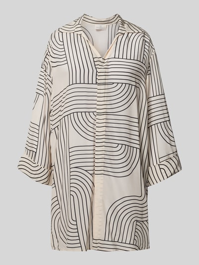 Produktfoto, Relaxed Fit Bluse aus Viskose von WATERCULT in Creme mit schwarzen Linien, Hemdblusenkragen, V-Ausschnitt, Allover-Look