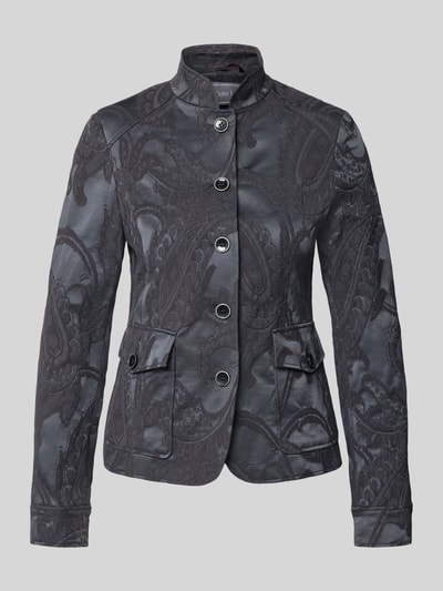 Produktfoto, Slim Fit Blazer aus Baumwoll-Mix von White Label in Dunkelgrau, Strukturmuster, Stehkragen, Pattentaschen, Knopfleiste