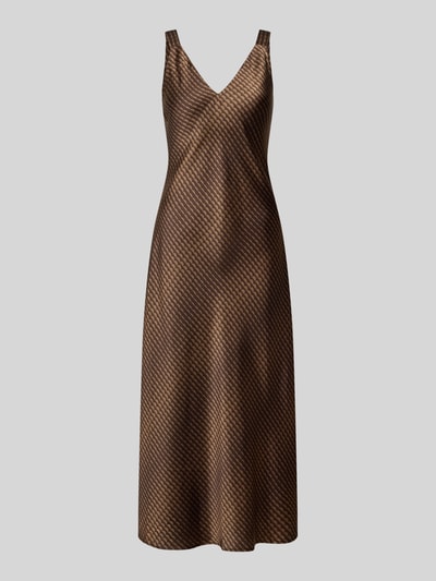Produktfoto, Midikleid mit V-Ausschnitt Modell 'Qova wave' von Someday, braun gemustert, Satin, Straight Fit, dezente glänzende Textur