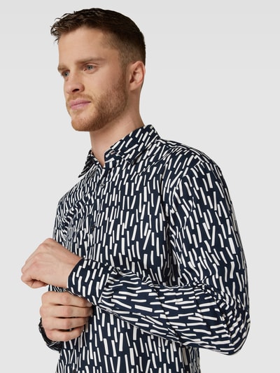 HUGO Slim fit vrijetijdsoverhemd met all-over motief, model 'Ermo' Donkerblauw - 3