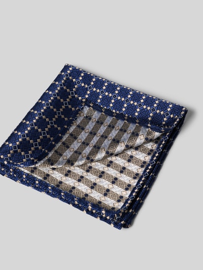 Produktfoto, Fliege und Einstecktuch mit Allover-Stitching von G.O.L., geometryczny wzór, zestaw, prezentowe pudełko, odcienie granatu i beżu, wyraźna tekstura