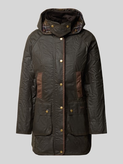Productfoto, regular fit functioneel jack uit puur katoen van Barbour in donkergroen met bruine details, Dames functioneel jack
