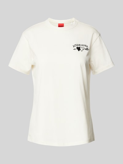 HUGO T-shirt met labelprint, model 'Damacia' Offwhite - 2