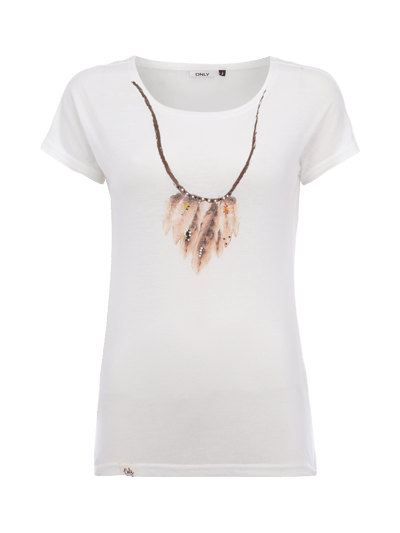 Only Shirt mit indianischem Print und Zierperlen Offwhite 1