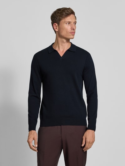 Profuomo Slim fit poloshirt met V-hals Marineblauw - 4