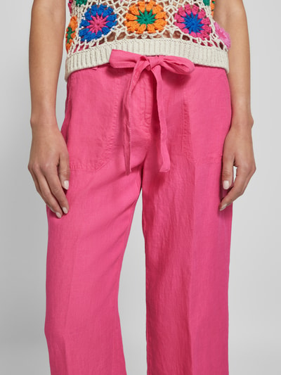 Brax Spodnie lniane z szeroką, skróconą nogawką model ‘Style. Maine’ Mocnoróżowy 3