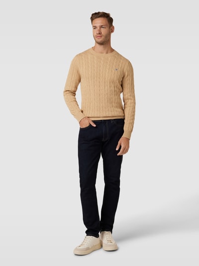 Gant Strickpullover mit Zopfmuster Beige Melange 1