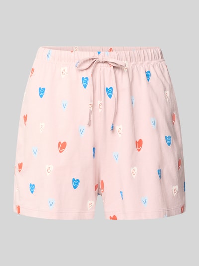 Produktfoto, Pyjama-Shorts mit elastischem Bund von Jake*s Casual in Rosa mit blau-rotem Allover-Herz-Muster, reine Baumwolle, Regular Fit
