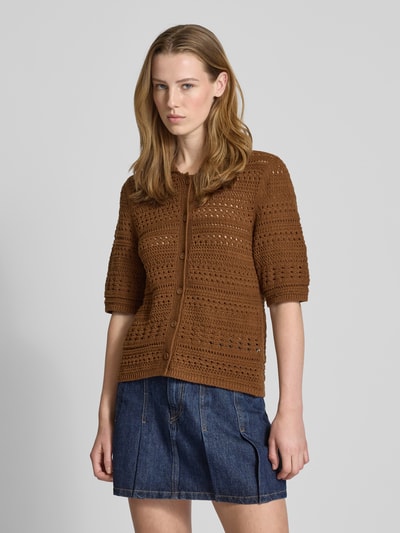 Marc O'Polo Denim Strickpullover mit Lochmuster Mittelbraun 4