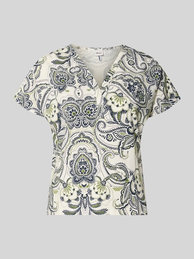 Produktfoto, Loose Fit T-Shirt aus Baumwoll-Modal-Mix Modell 'CAELEN S' von Brax mit floralem Muster in Weiß, Dunkelblau und Grün, Damen T-Shirt