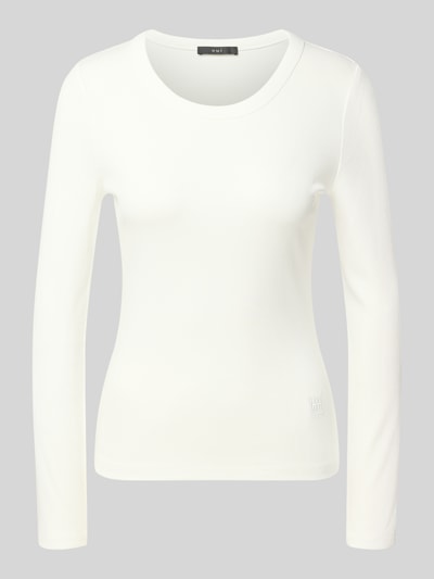 Produktfoto, Regular Fit Langarmshirt aus Baumwoll-Mix von Oui, Damen Langarmshirt in Weiß mit Rundhalsausschnitt, feine Rippenstruktur