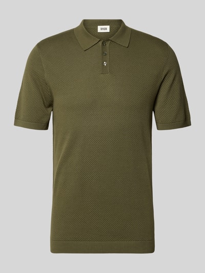 Produktfoto, zielone Slim Fit Poloshirt mit kurzer Knopfleiste Modell 'TRITON' von Drykorn, bawełna, krój slim fit, Poloshirt, długość pleców w rozmiarze M: 69 cm, teksturowana powierzchnia