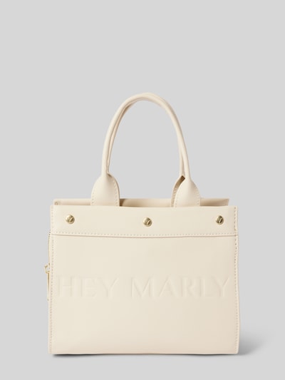 Hey Marly Lederhandtasche mit Label-Prägung Ecru 2