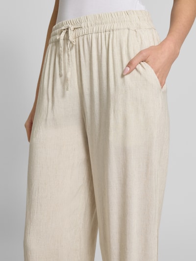 FREE/QUENT Wide leg stoffen broek met broderie anglaise, model 'Linus' Beige - 3