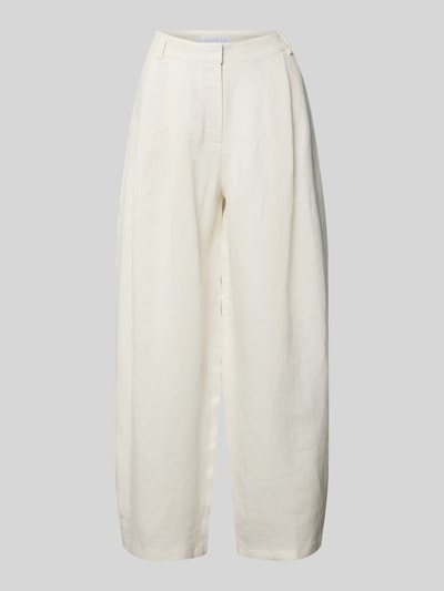 Produktfoto, Barrel Fit Hose aus Leinen-Viskose-Mix von Jake*s Collection in Creme mit gelegten Falten und Eingrifftaschen, glatte Textur.
