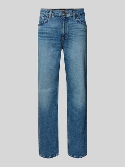 Produktfoto, Straight Fit Jeans im 5-Pocket-Design Modell 'WEST' von Lee, mieszanka bawełny i lyocellu, szerokość w rozmiarze 32/32: 44 cm, długość wewnętrzna nogawki: 81 cm, jasnoniebieski denim, proste nogawki, zapięcie na guzik i zamek błyskawiczny, szlufki na pasek