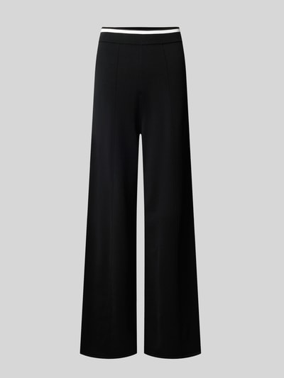 Produktfoto, schwarze Sweatpants mit Kontraststreifen, Modell 'MAGLIA LUNGO' von Liu Jo, Wide Fit, Viskose-Mix, Ziernaht, elastischer Bund