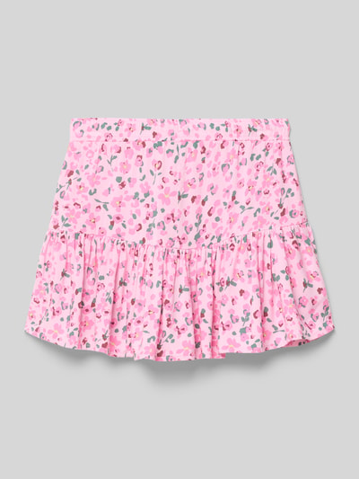 Productfoto, Ausgestellter Mini-Rock aus reiner Viskose Modell 'ZALINA' van Only, roze met allover bloemenprint, elastische taille, popeline, mini, flowy structuur