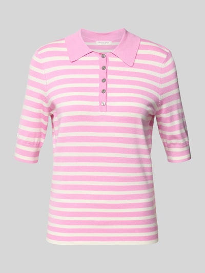 Produktfoto, Poloshirt aus Viskose-Mix von Christian Berg Woman in Rosa-Weiß gestreift, gerader Schnitt, Polokragen, kurze Knopfleiste, Halbarm.