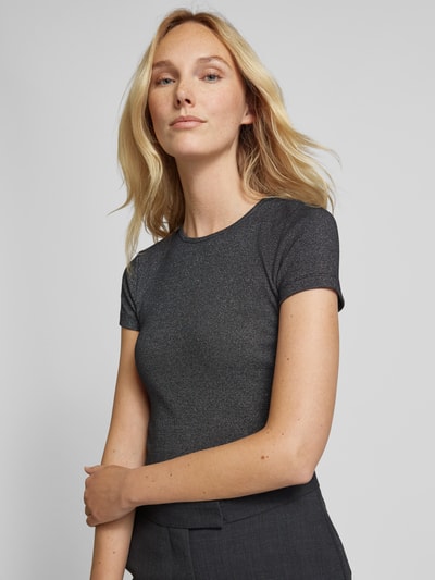 Vero Moda Kurzarm T-Shirt mit Metall-Effekt-Garn Modell 'CHLOE' Anthrazit Melange 3