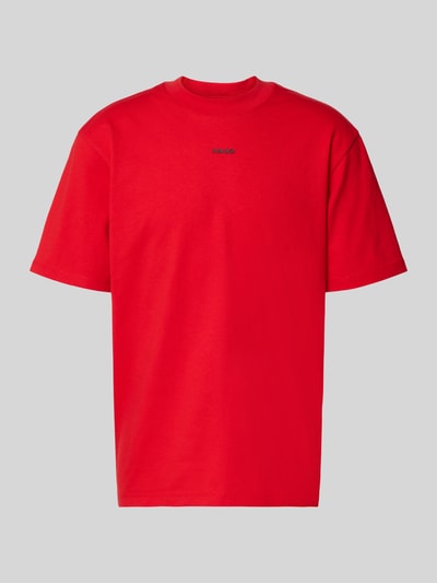Produktfoto, Relaxed Fit T-Shirt aus reiner Baumwolle Modell 'DAPOLINO' von HUGO in Optik: Unifarben Rot mit Label-Print und Rundhals, Langarm, glatte Textur