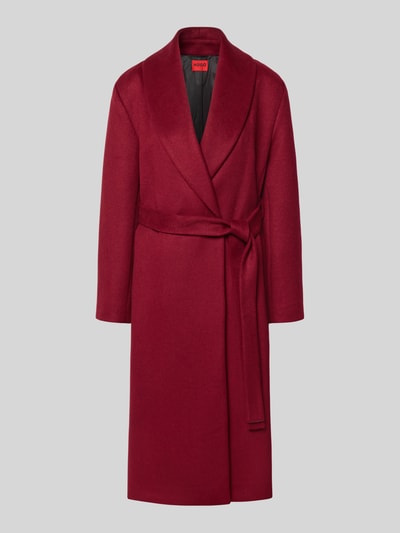 Produktfoto, Regular Fit Mantel mit Woll-Anteil Modell 'Mindina' von HUGO in dunklem Rot, glatte Textur, lange Form, Damen Mantel von HUGO