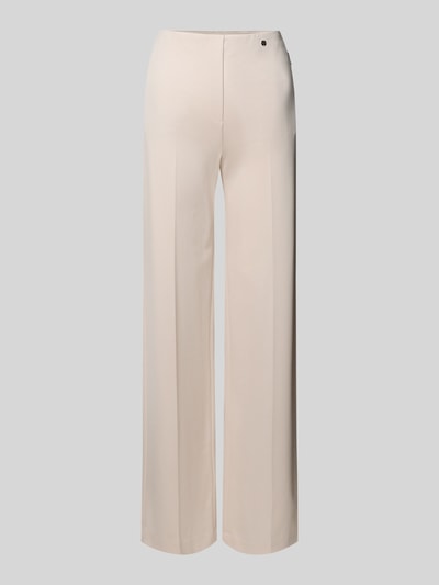 Produktfoto, Stoffhose aus Viskose-Mix mit Bügelfalten von Marc Cain in Beige, weiter Schnitt, elastischer Bund, Reißverschlusstaschen, Regular Fit