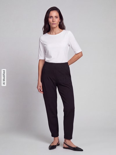 Stehmann Spodnie o kroju barrel leg z zaznaczonymi kieszeniami model 'Rachell' Czarny 1