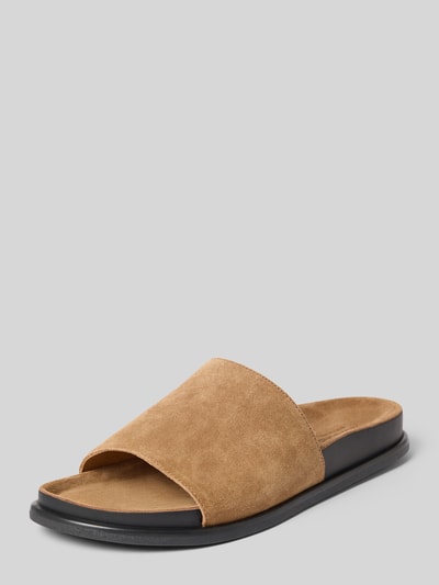Produktfoto, Pantoletten aus echtem Rindsleder von Vagabond mit Wildlederoptik, abgerundete Schuhspitze, flacher Absatz, Schlupf/offen, leicht profilierte Sohle, Velours Materialverarbeitung.