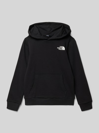 Produktfoto, schwarzer Regular Fit Hoodie mit Logo-Print von The North Face, Baumwoll-Mix, Känguru-Tasche, elastische Abschlüsse