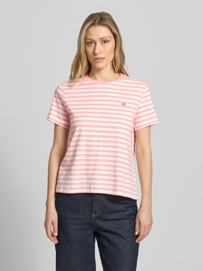GANT T-Shirt mit Rundhalsausschnitt und Label-Stitching Hellrosa 4