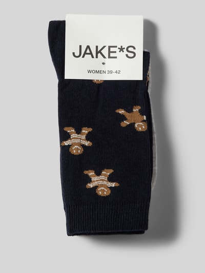 Jake*s Casual Socken mit Motiv-Stitching Dunkelblau 3