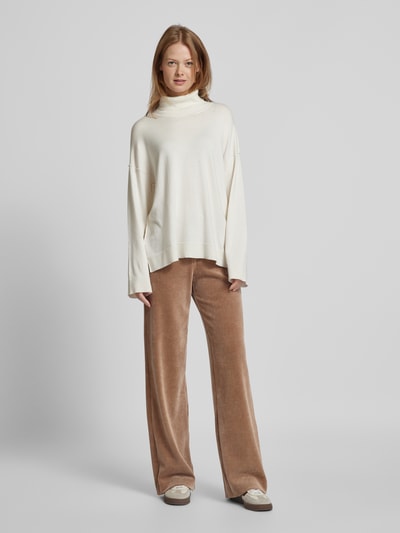 Raffaello Rossi Wide leg stoffen broek met structuurmotief, model 'ELAINE' Taupe - 1