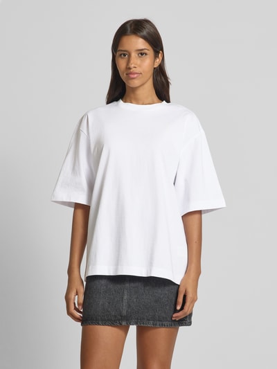 Jake*s Casual Oversized T-Shirt mit geripptem Rundhalsausschnitt Weiss 4