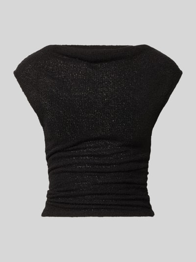 Produktfoto, Top in bouclé-look met boothals van Gina Tricot, dames top van katoenmix, slim fit, ruglengte bij maat S 57 cm, zwart