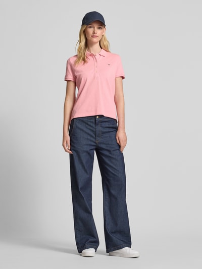 Gant Poloshirt met labelstitching Felroze - 1