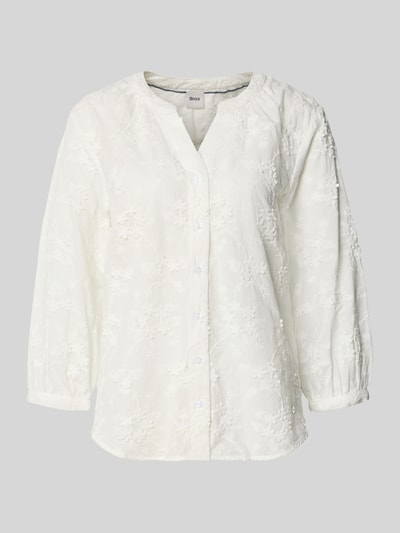 Produktfoto, Regular fit blouse met florale siergarnering Model 'Velia' van BRAX, puur katoen, tuniekhals, 3/4-mouw, knoopsluiting