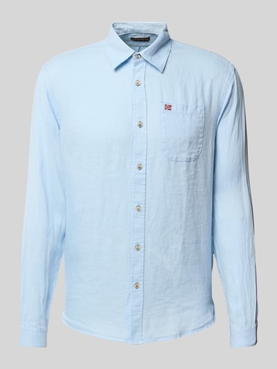 Napapijri Slim Fit Leinenhemd mit Logo-Stitching Hellblau 2